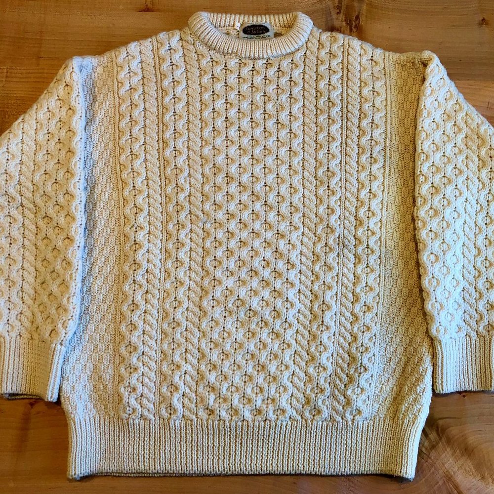 Traditional Irish Merino Wool Crewneck Sweater - Men's Large